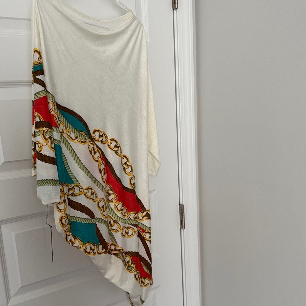 Women’s Cream Asymmetrical Tunic with Chain Print